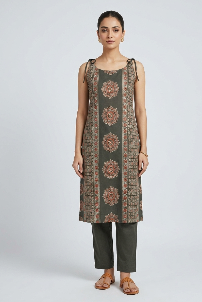Green Vertican kurti Set